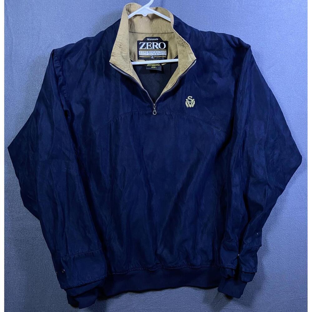 ZERO RESTRICTION Jacket Mens Large Microsuede Pullover Wind Shirt Jacket Navy